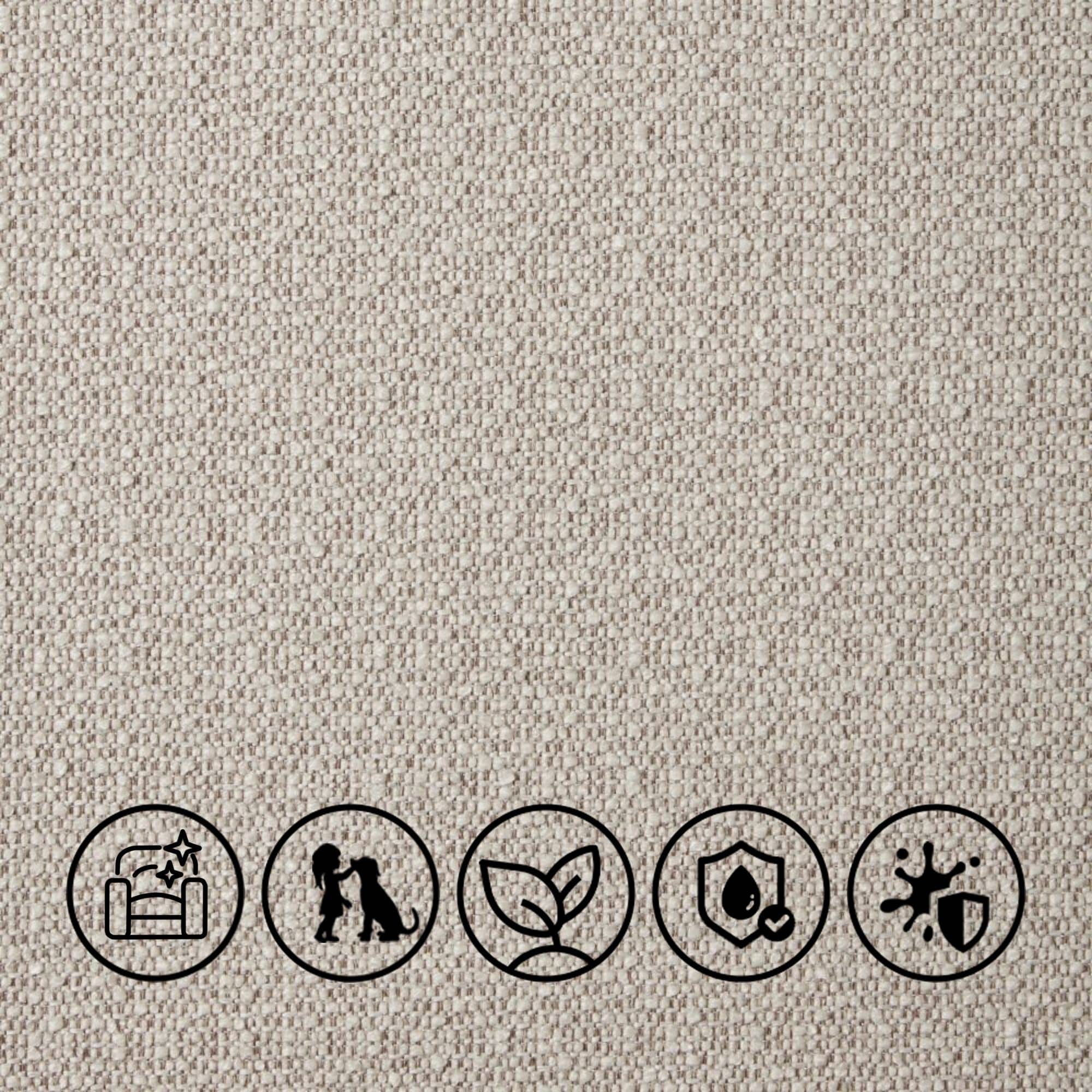 <b>Luxury EasyClean Bouclé</b><p>

<p>EasyCare, Eco Friendly, Family Friendly, Stain Resistant, Waterproof<p>

<b>Composition</b>: 100% Polyester (77% Recycled)<p>

Seattle is a durable, easy-care boucle-like fabric with waterproof and stain-resistant technology, making spills effortless to clean. Its subtle woven pattern adds texture and style, while being environmentally friendly, perfect for family-friendly, practical interiors.